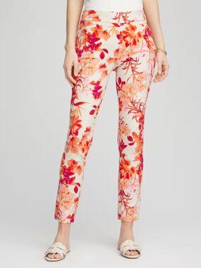 Chico's Brigitte Ankle Pants Womens Sz 0 (4-6) So Slimming Tropcial Sunset Peach